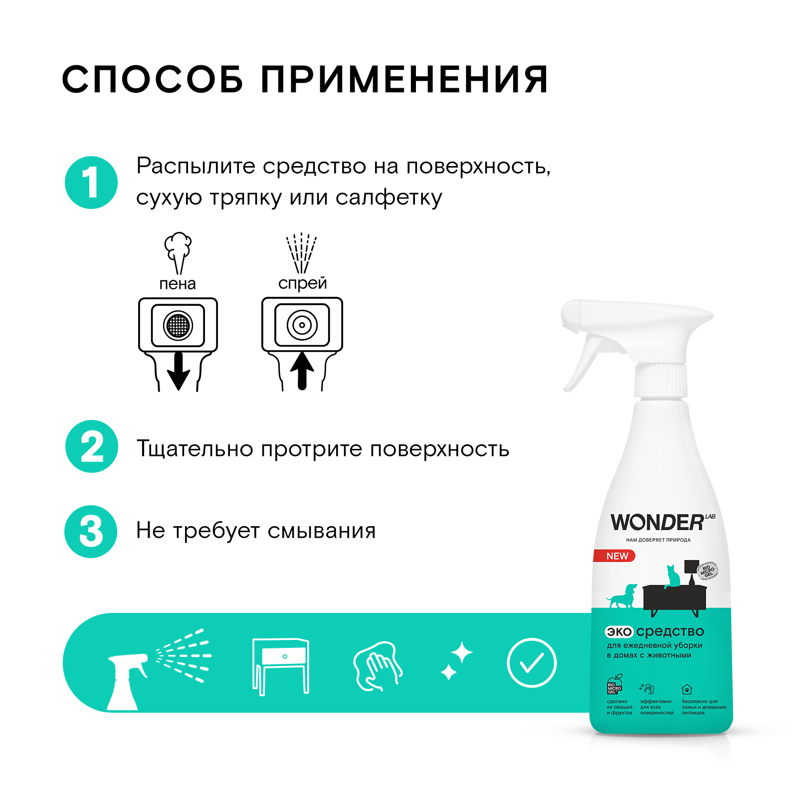 Средство для уборки WONDER Lab в домах с животными 550мл - фото 6