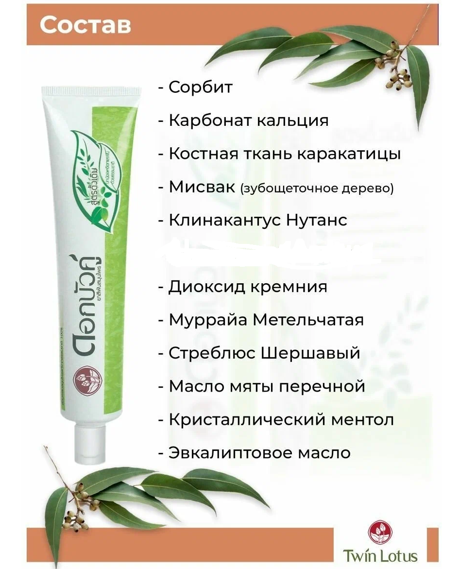 Зубная паста профилактическая Twin Lotus Herbal Оригинальная с Травами 100 гр - фото 2