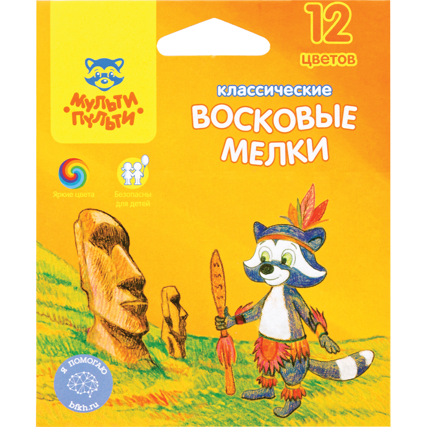 Мелки восковые Мульти Пульти Енот на острове Пасхи 12цветов LC_10439