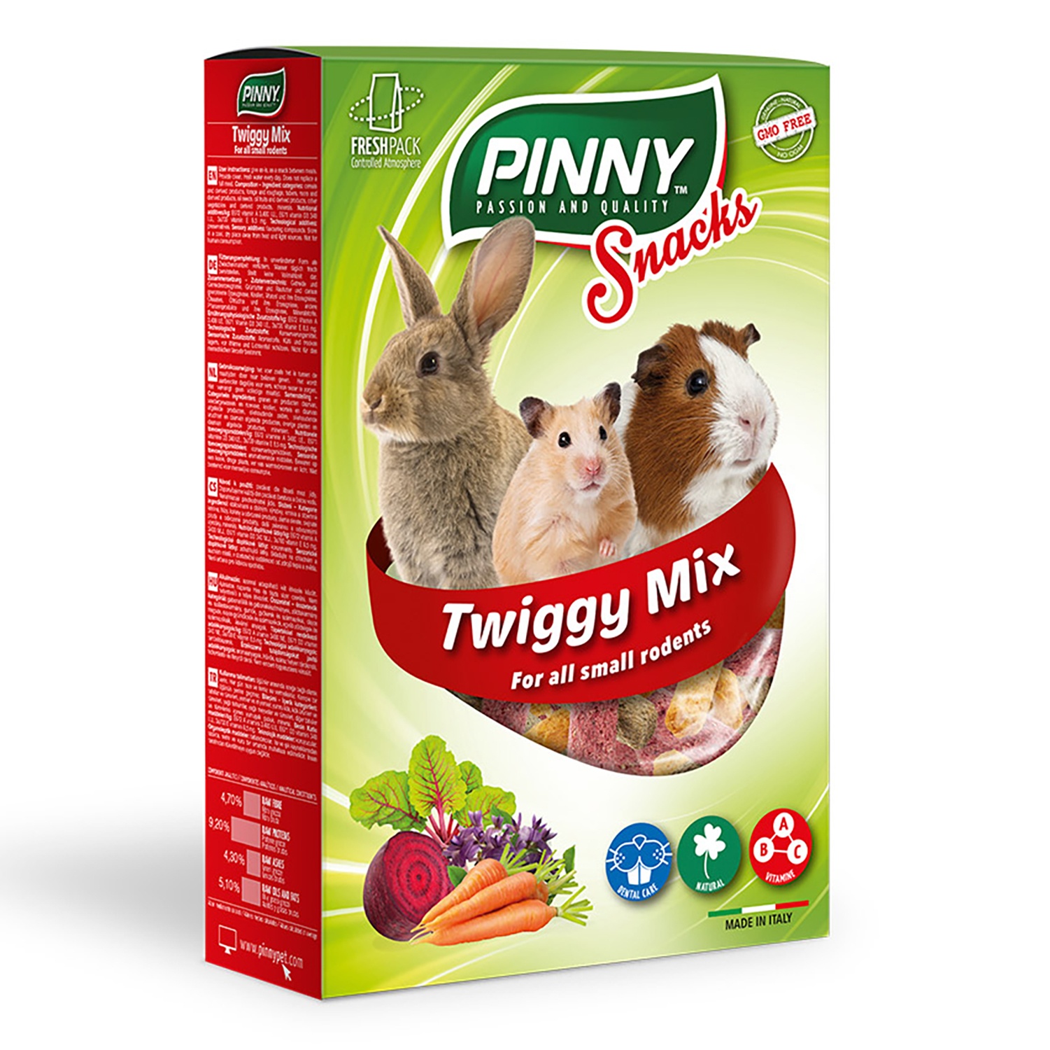 Снеки витаминные для грызунов PINNY 150г Snack Twiggy Mix с  морковью-свеклой-люцерной