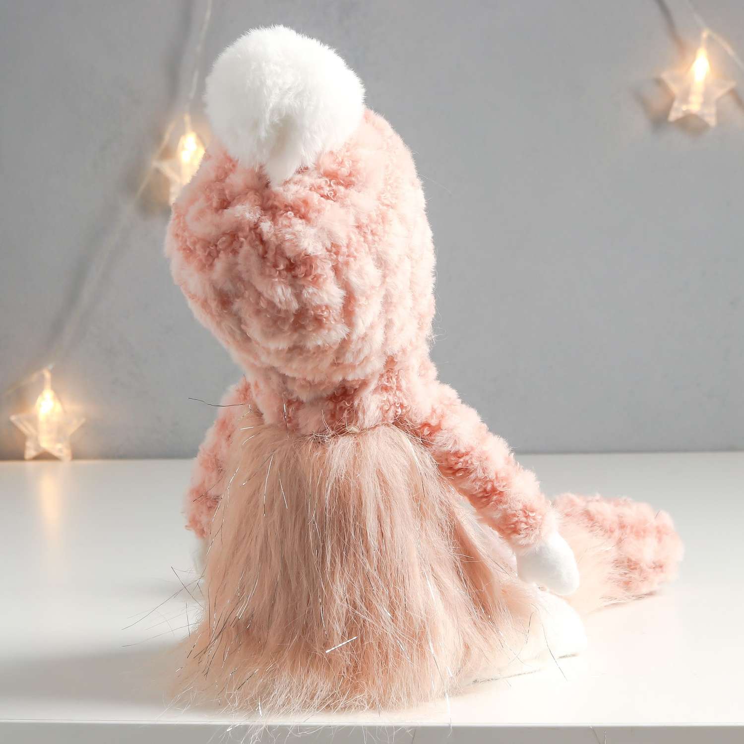 Кукла интерьерная Зимнее волшебство «Мальчишка-кудряш в розовом меховом костюме» длинные ножки 51х10 5х13 5 см 75753 - фото 4