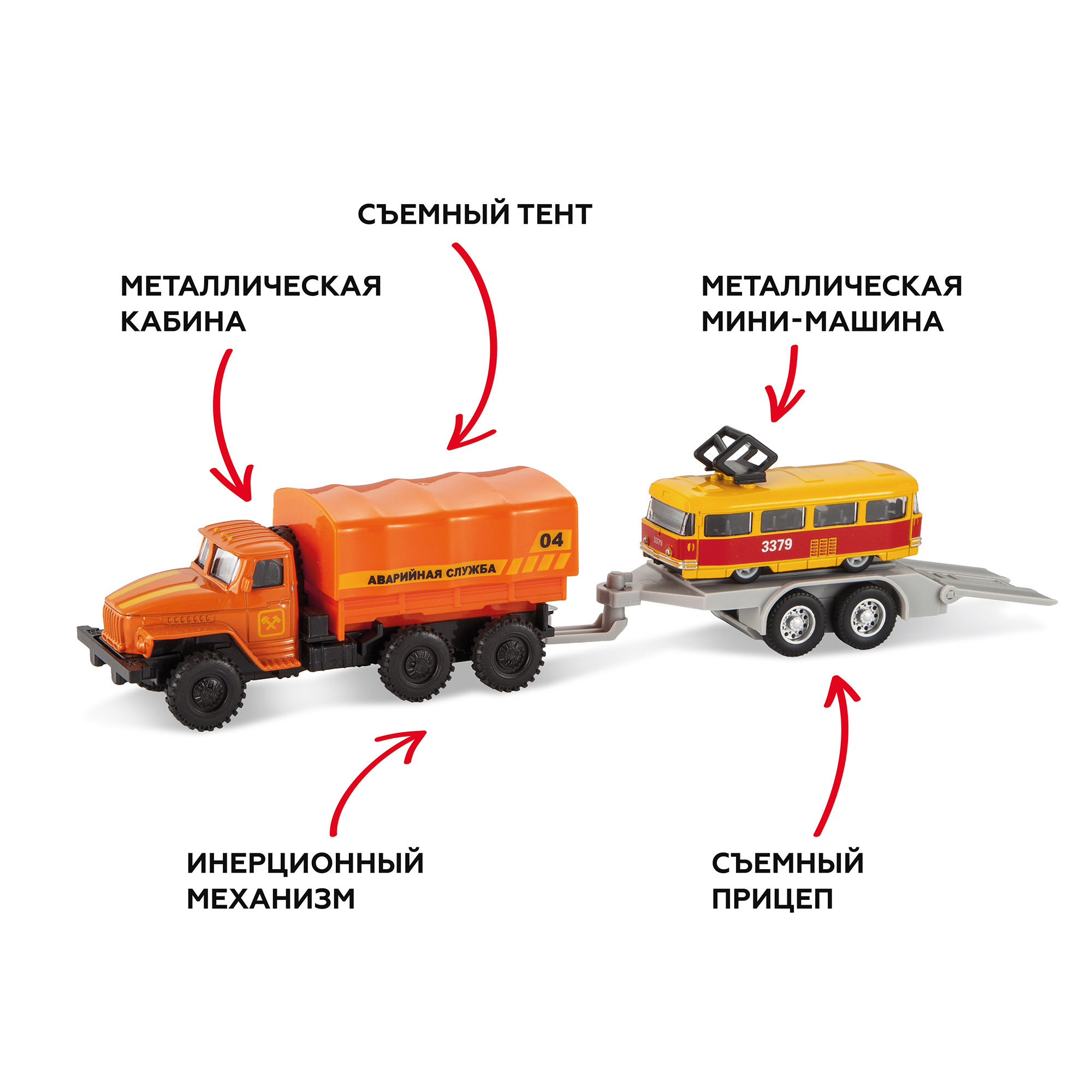 Машинки металлические Пламенный мотор набор Дорожная служба грузовик с  прицепом купить по цене 520 ₽ в интернет-магазине Детский мир