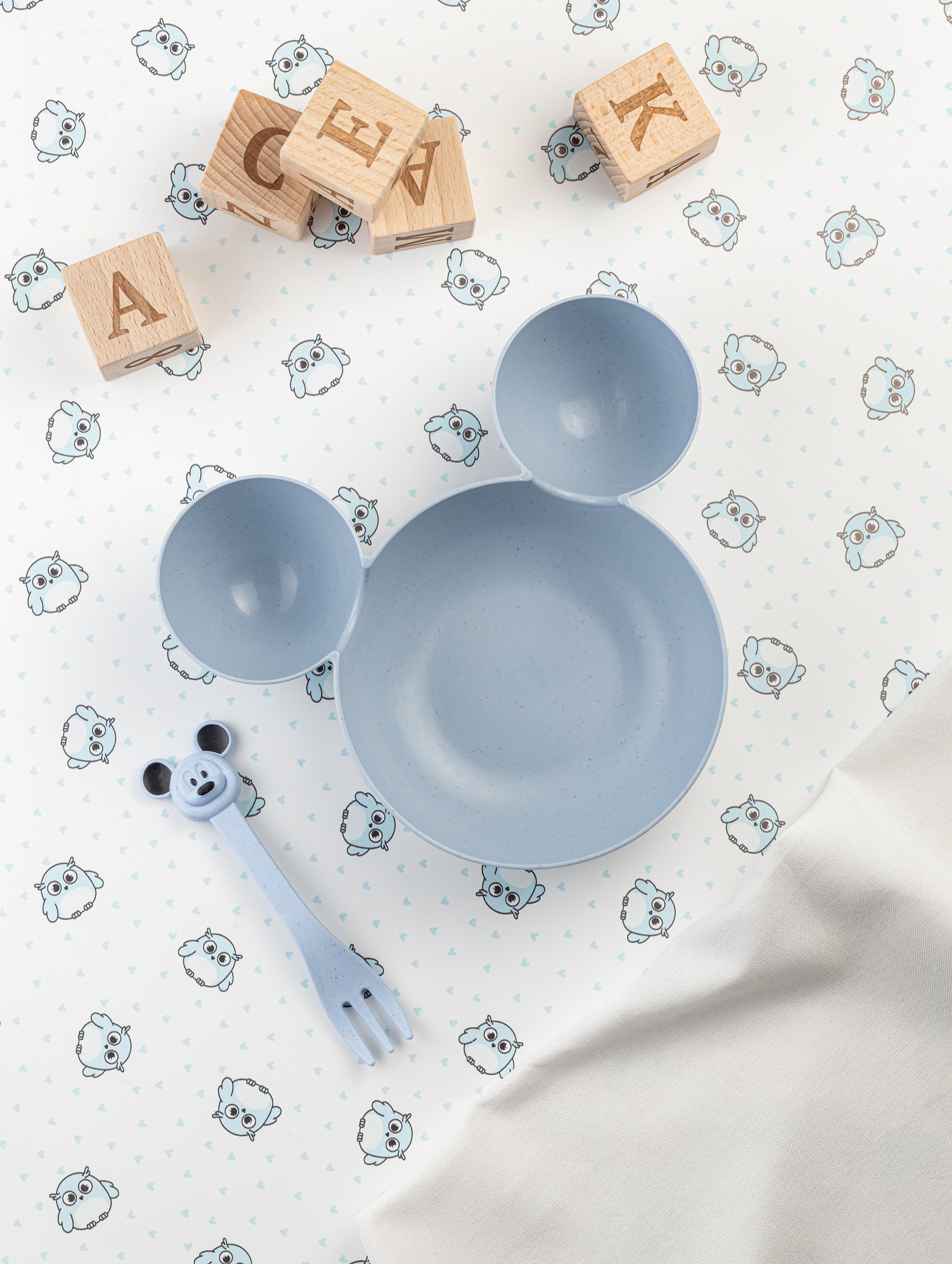 Набор детской посуды Добрый Филин Детская тарелка вилка ложка Мышонок синий 3 предмета - фото 5