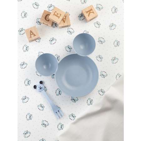 Набор детской посуды Добрый Филин Детская тарелка вилка ложка Мышонок синий 3 предмета