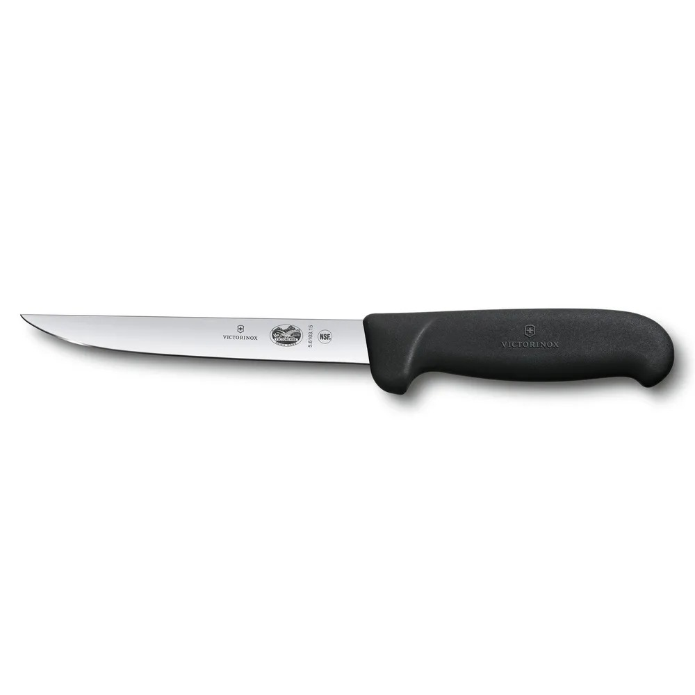 Нож кухонный Victorinox Fibrox 5.6103.15 стальной обвалочный лезвие 150 мм прямая заточка черный - фото 1
