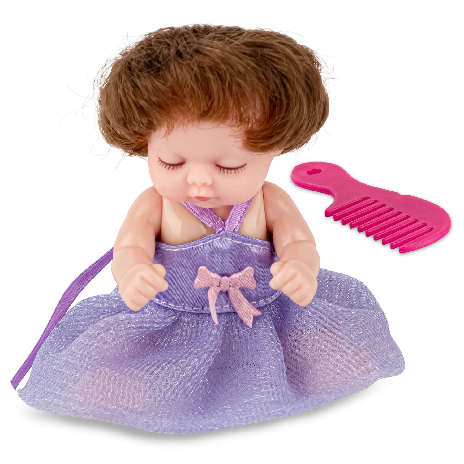 Кукла-младенец DollyToy с расчёской 11.5 см в шаре фиолетовый DOL0804-114//фиолетовый - фото 2