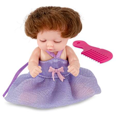 Кукла-младенец DollyToy с расчёской 11.5 см в шаре фиолетовый