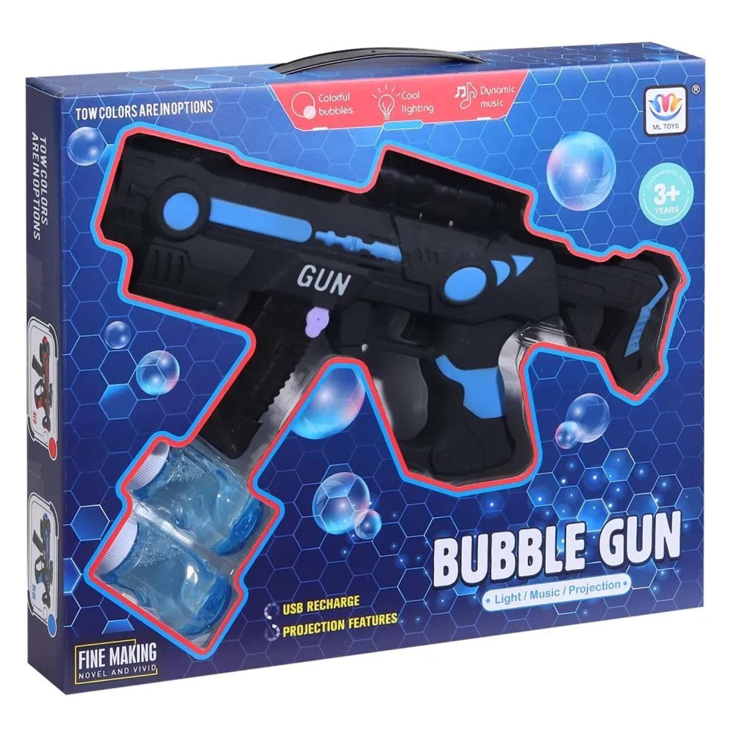 Игрушечное оружие Маленький Воин Пистолет с мыльными пузырями синий на батарейках с мыльным раствором - фото 6