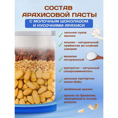 Арахисовая паста Намажь орех без сахара низкокалорийная Шоко Милк Кранч 450 грамм