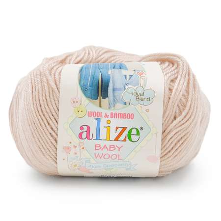 Пряжа для вязания Alize baby wool бамбук шерсть акрил мягкая 50 гр 175 м 382 пудра 10 мотков