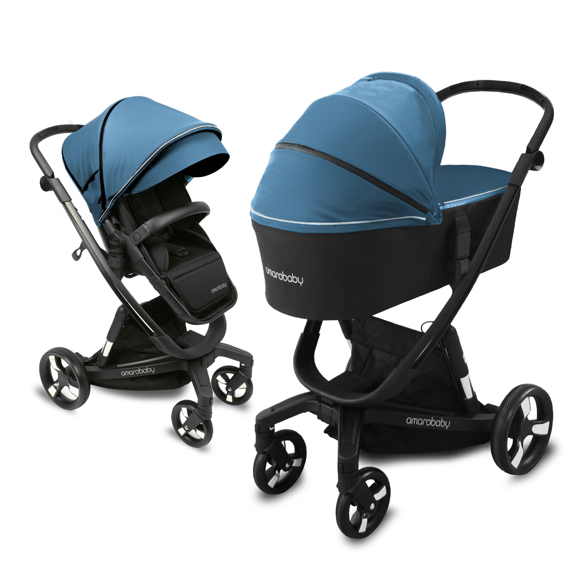 Коляска детская 2 в 1 AmaroBaby TUTUM с AUTO BRAKE синий - фото 22