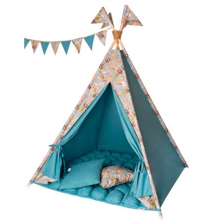 Детская игровая палатка вигвам Buklya Медведи с ковриком бон-бон цв. серый / индиго