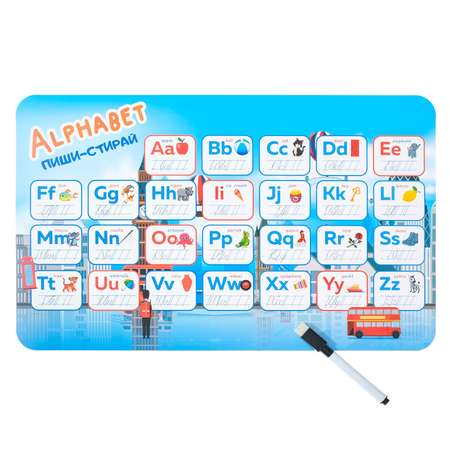 Плакат Sima-Land пластиковый с маркером «Английский алфавит. Пиши-стирай» А3