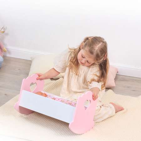 Кроватка для куклы до 41 см Pema kids бело розовая. Материал МДФ