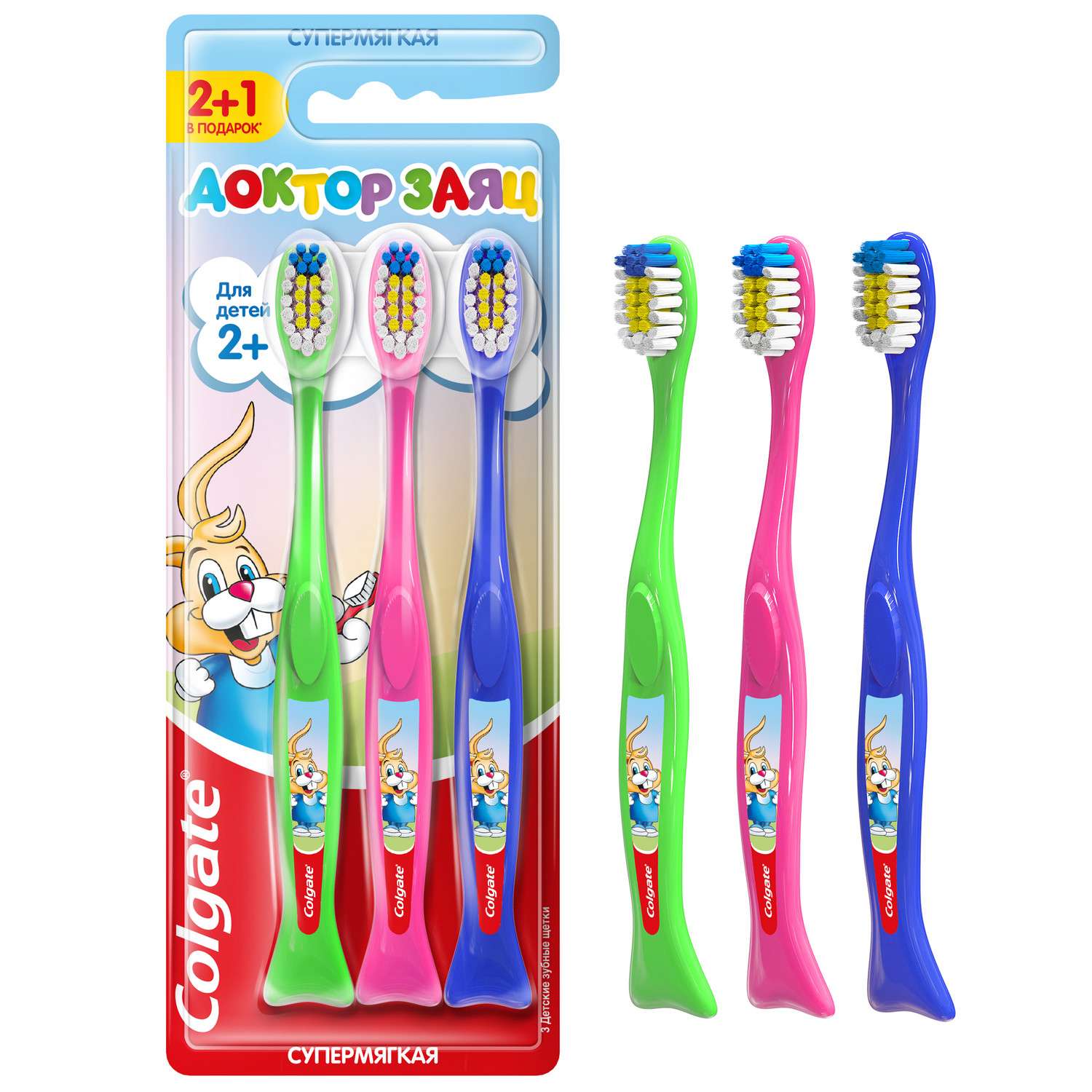 Зубная щетка Colgate Доктор Заяц супермягкая 2+1шт с 2лет в ассортименте - фото 3