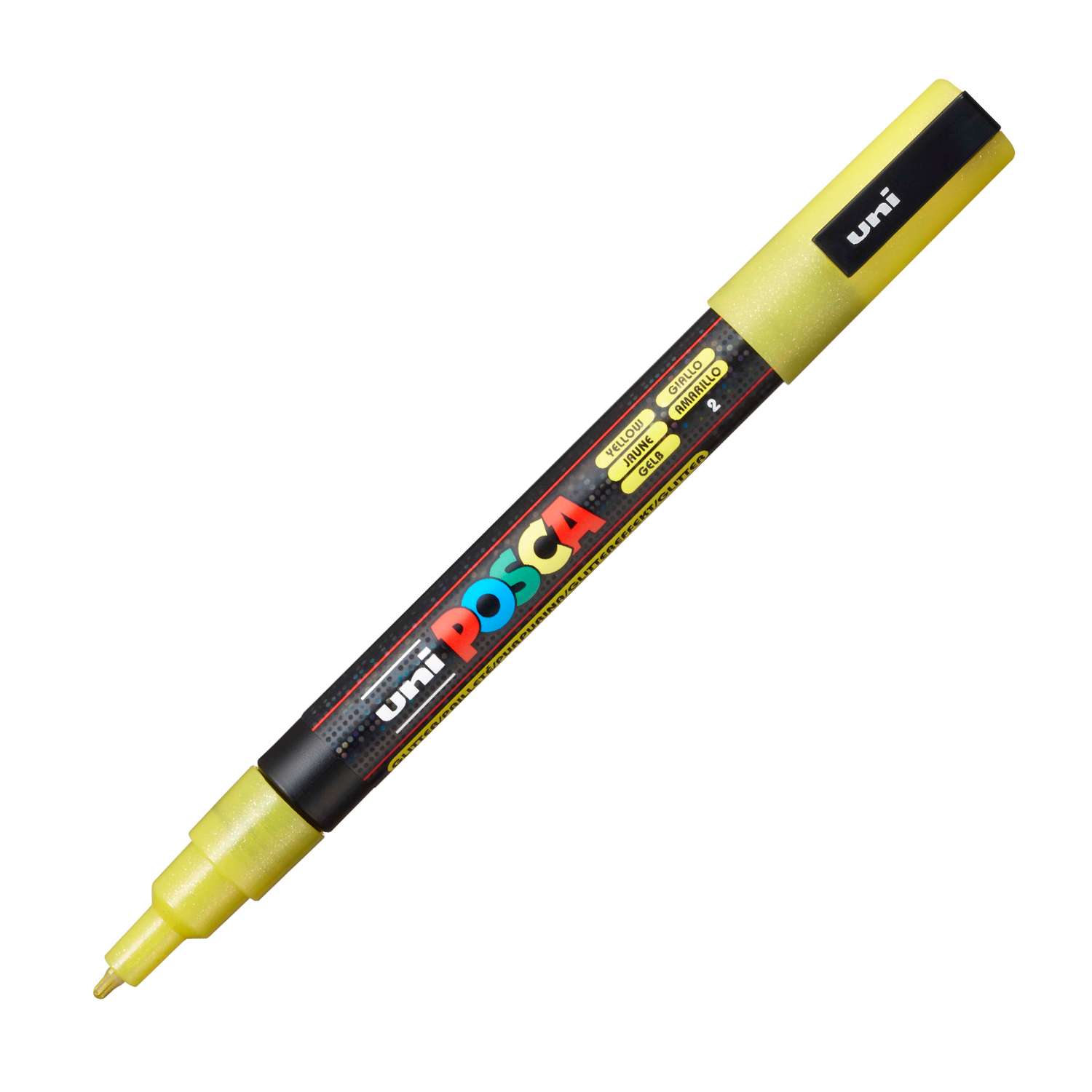 Маркер акриловый UNI POSCA PC-3ML помповый желтый с блестками - фото 1