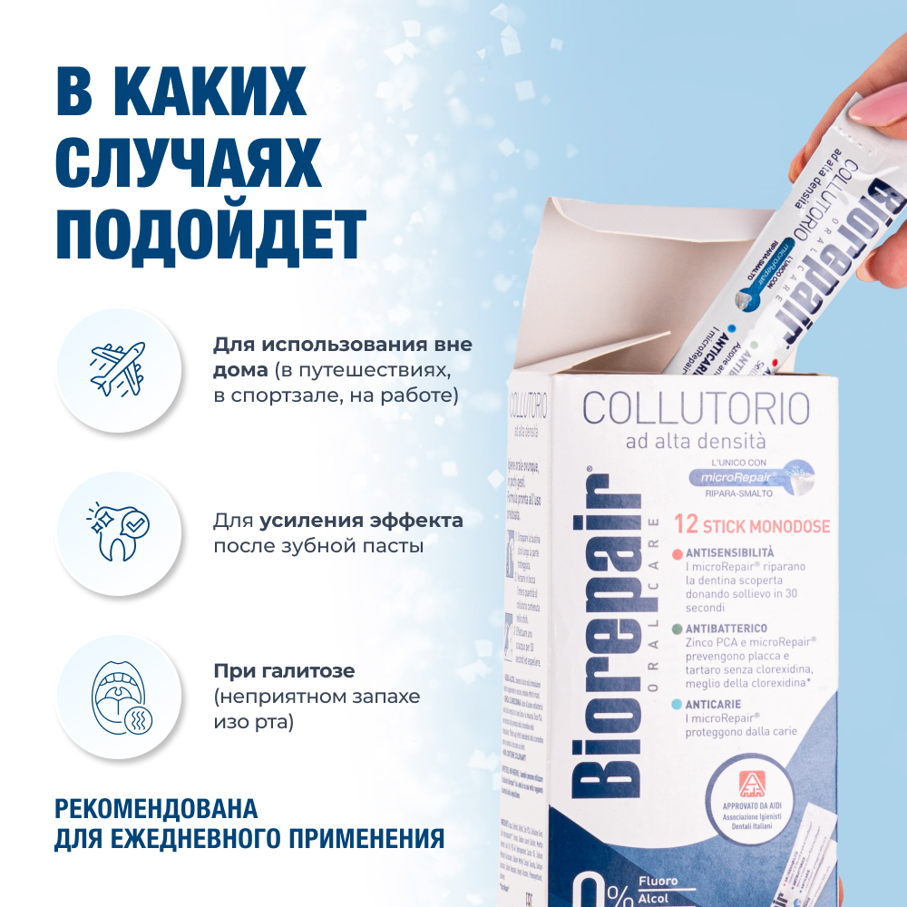 Ополаскиватель для полости рта Biorepair Mouthwash в стиках 12мл/12 - фото 3