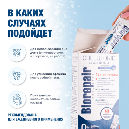 Ополаскиватель для полости рта Biorepair Mouthwash в стиках 12мл/12