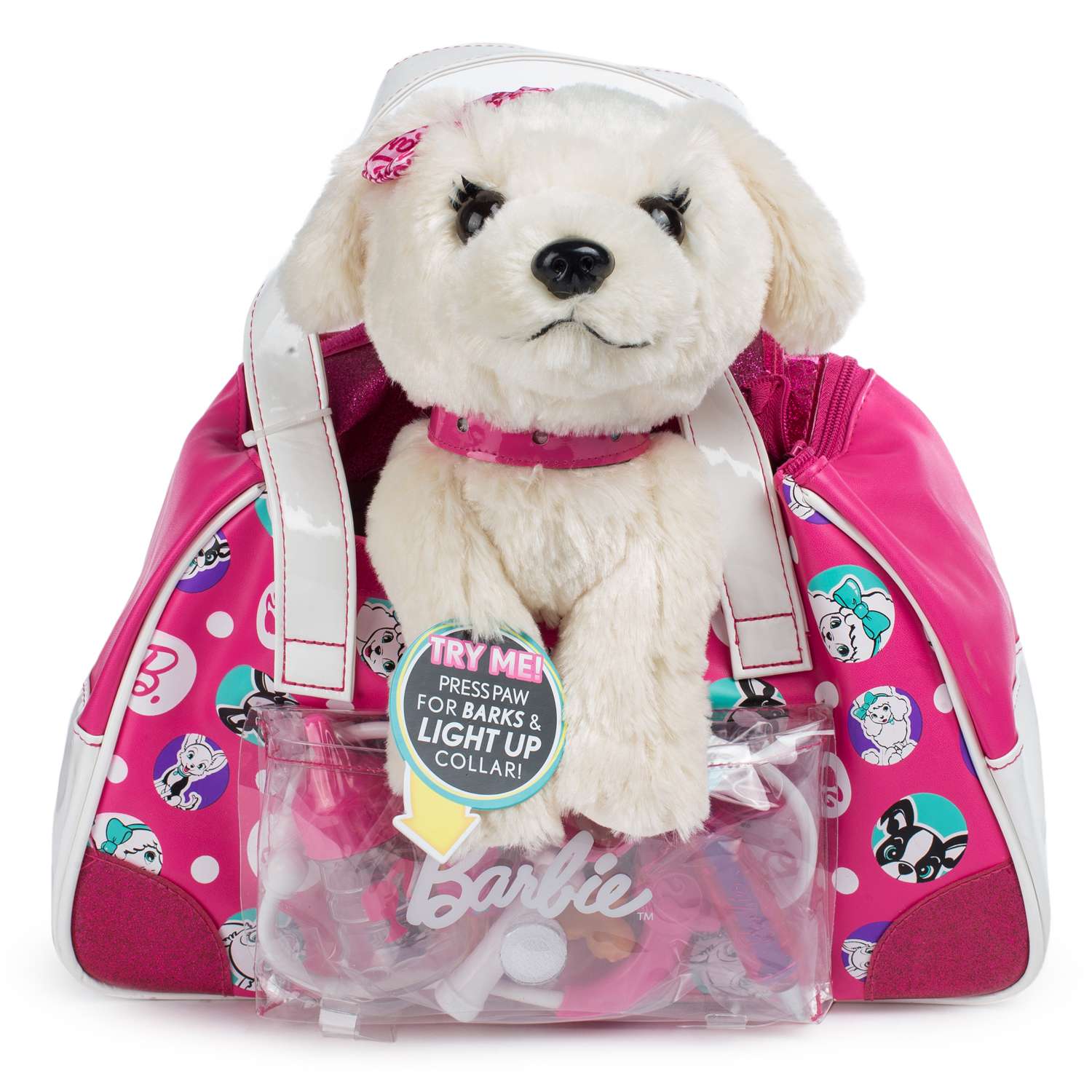 Интерактивный щенок Barbie Дружи и лечи (бежевый) в сумочке - фото 3