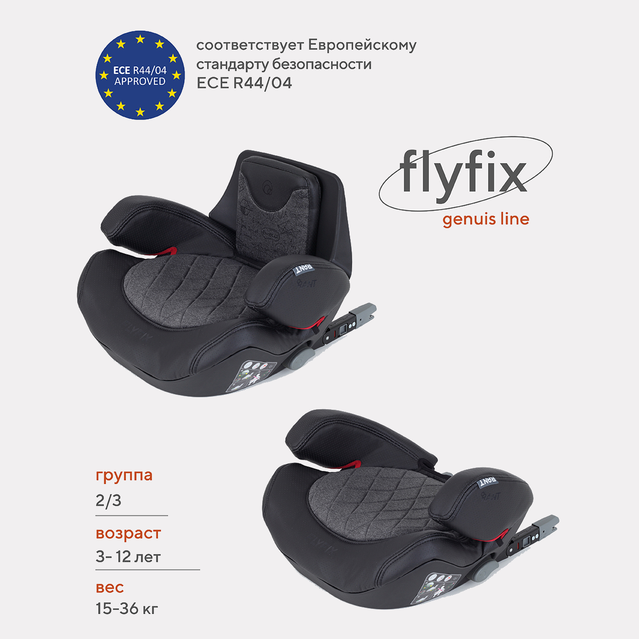 Автокресло Rant BH316i Flyfix Genius Line гр.2-3 15-36 кг Dark grey - фото 1