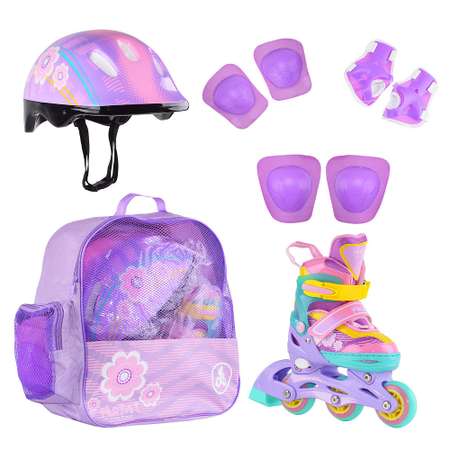 Набор роликовые коньки Alpha Caprice раздвижные Floret Violet шлем и набор защиты в сумке размер XS 27-30