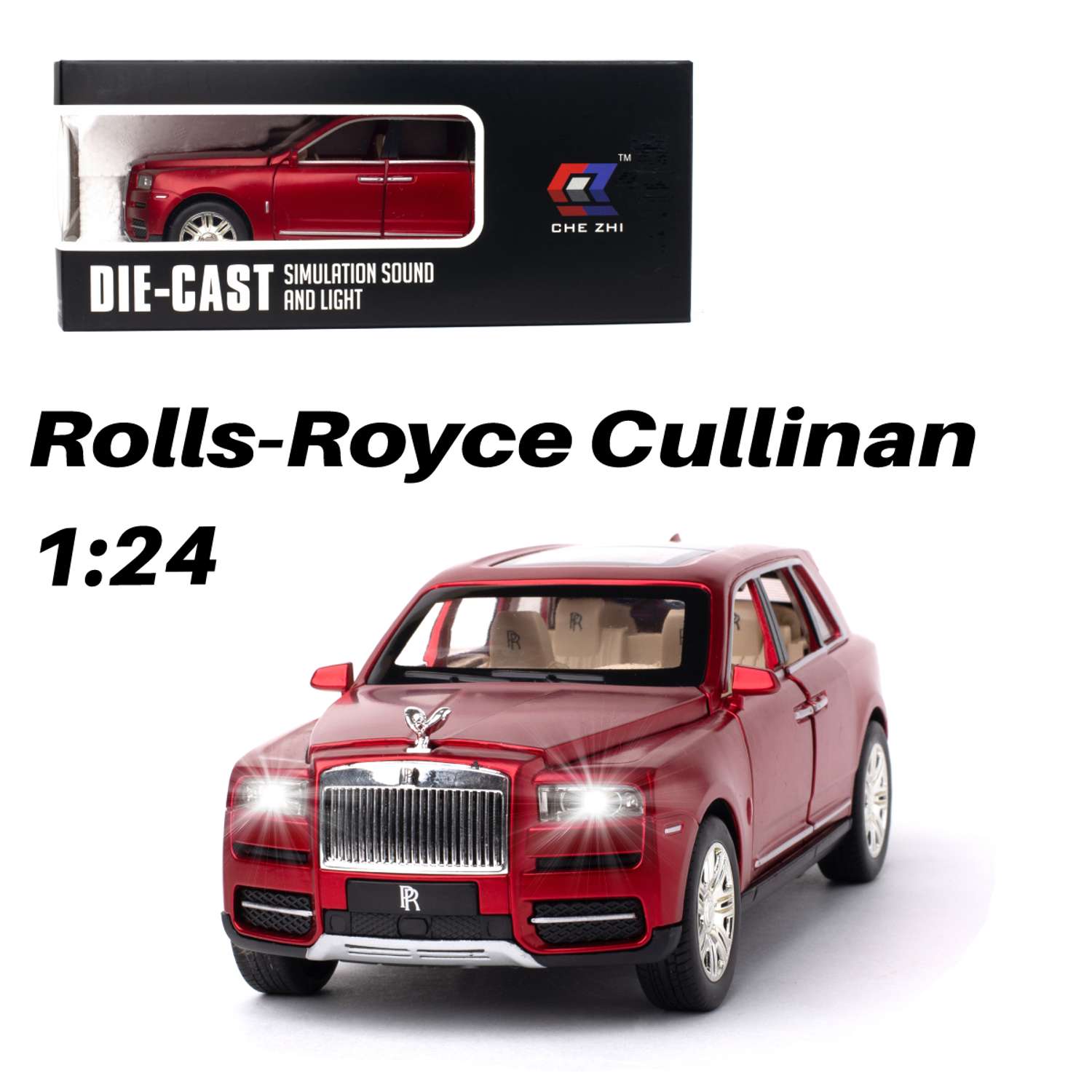 Машинка игрушка железная 1:24 Che Zhi Rolls-Royce Cullinan CZ113-red - фото 1