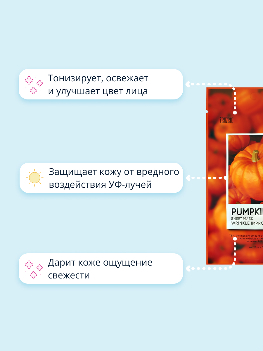 Маска тканевая Tenzero с экстрактом тыквы освежающая и увлажняющая 25 мл - фото 3