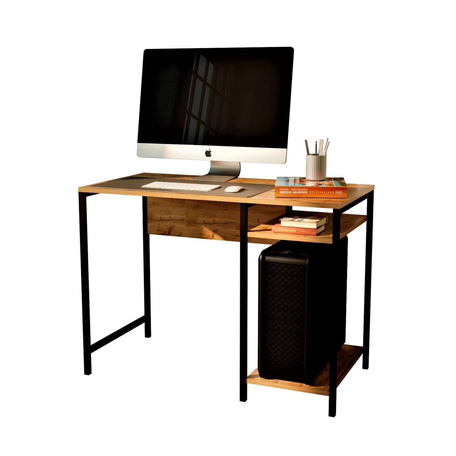 Стол компьютерный письменный WoodSteel в стиле лофт Chicago с тумбой 100x50x73 см чёрный - фото 3