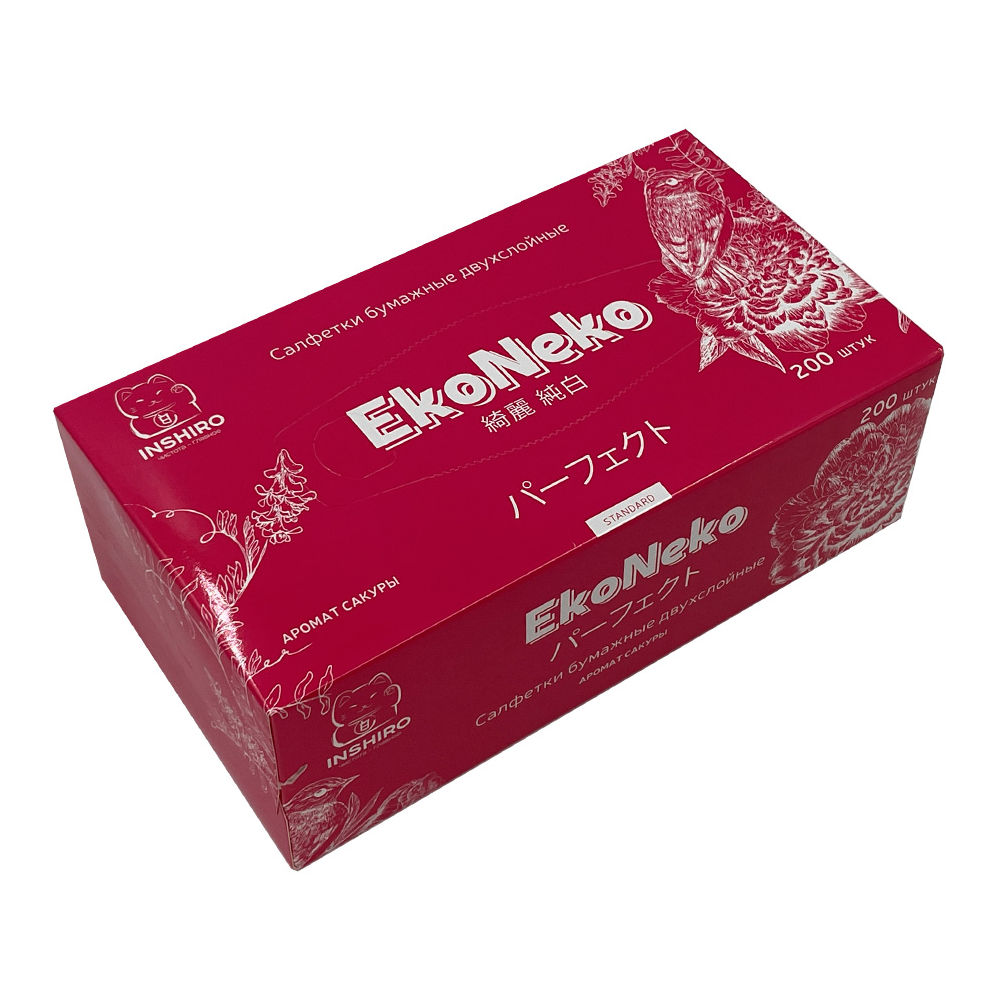Бумажные салфетки Inshiro в коробке EkoNeko с ароматом Сакуры 2 слоя 200 шт - фото 1