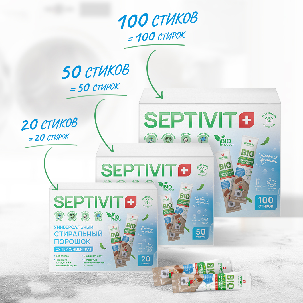 Стиральный порошок SEPTIVIT Premium в стиках 20 шт - фото 7