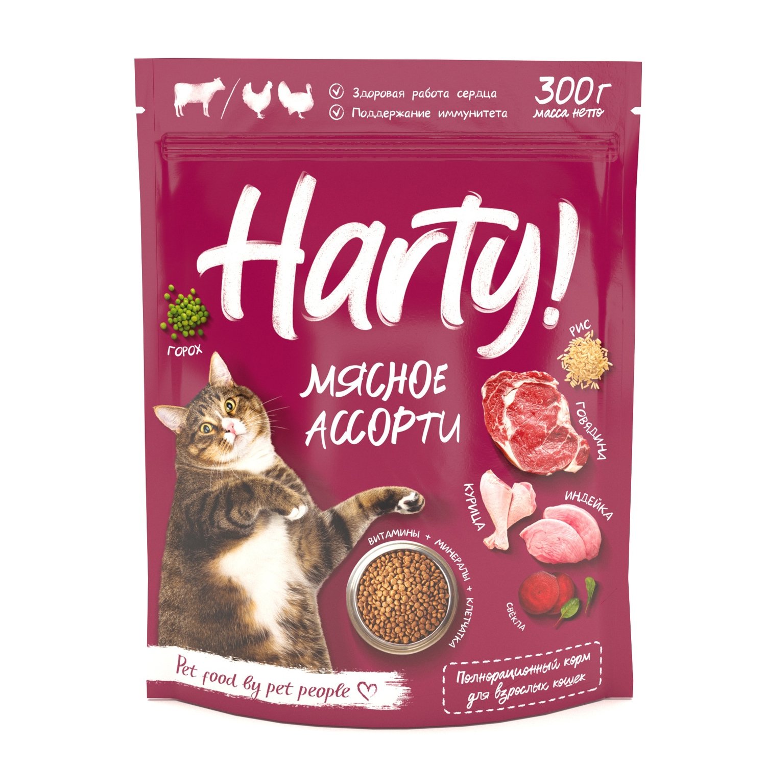 Корм для кошек Harty 0,3кг Мясное ассорти для взрослых полнорационный сухой  купить по цене 127 ₽ с доставкой в Москве и России, отзывы, фото