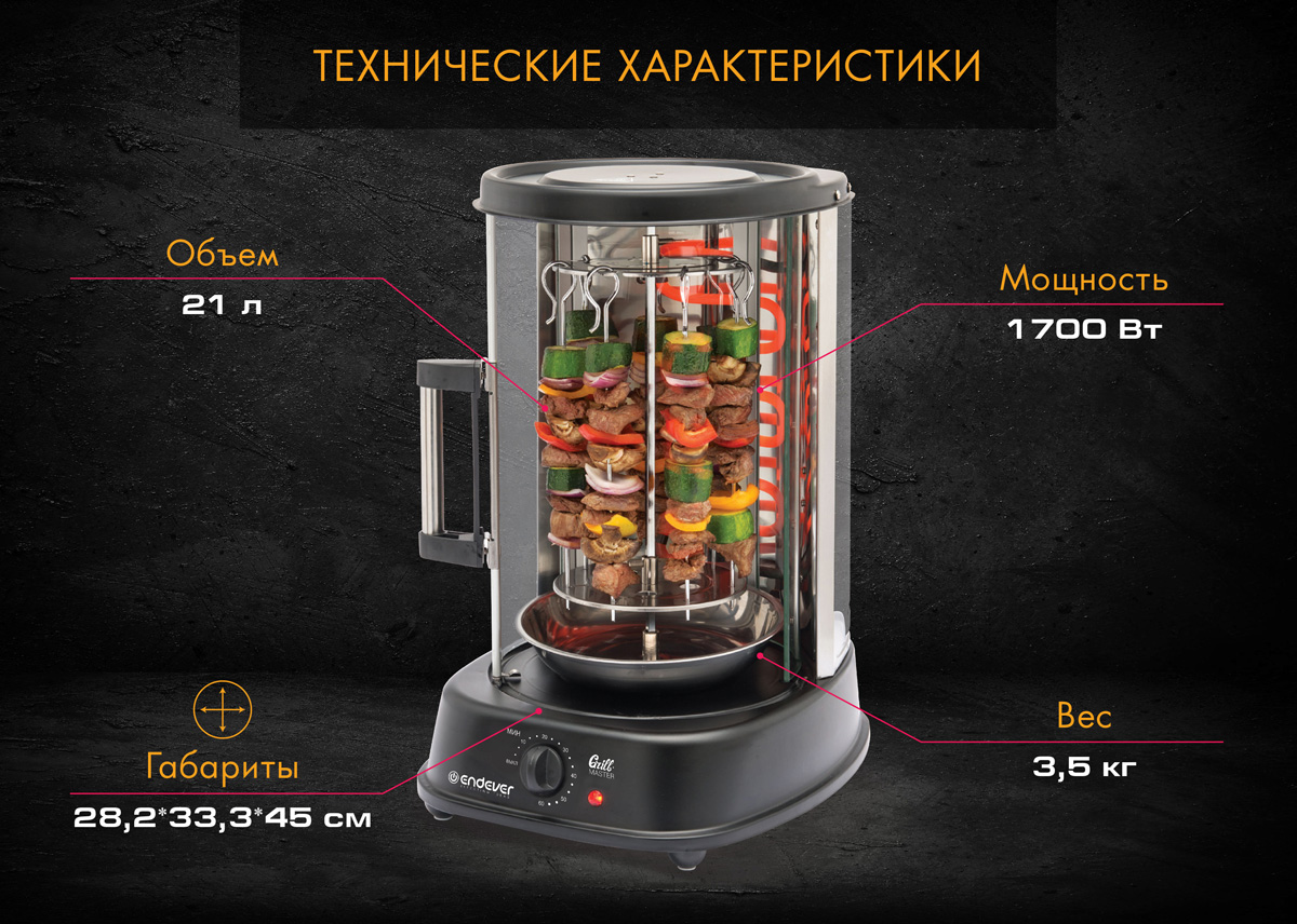 Вертикальный гриль ENDEVER GRILLMASTER-300 купить по цене 10592 ₽ в  интернет-магазине Детский мир