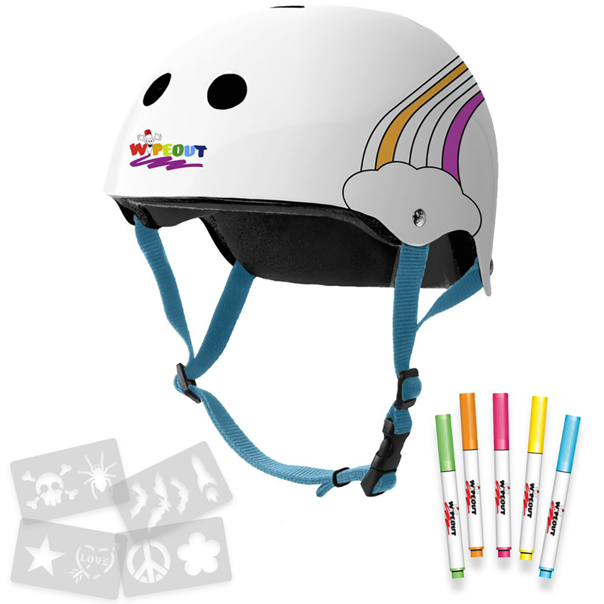 Шлем защитный спортивный WIPEOUT White Rainbow с фломастерами и трафаретами размер M 5+ обхват головы 49-52 см - фото 4