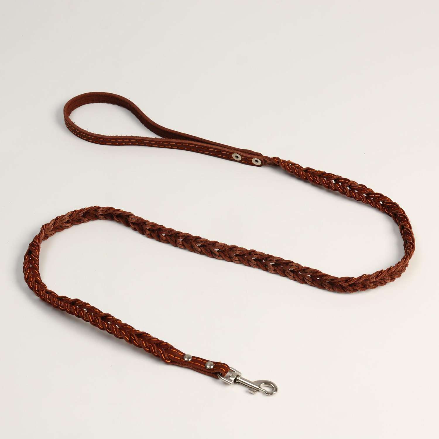 Поводок Пижон кожаный плетеный «Коса» 1.25 м х 1.1 см коричневый - фото 1
