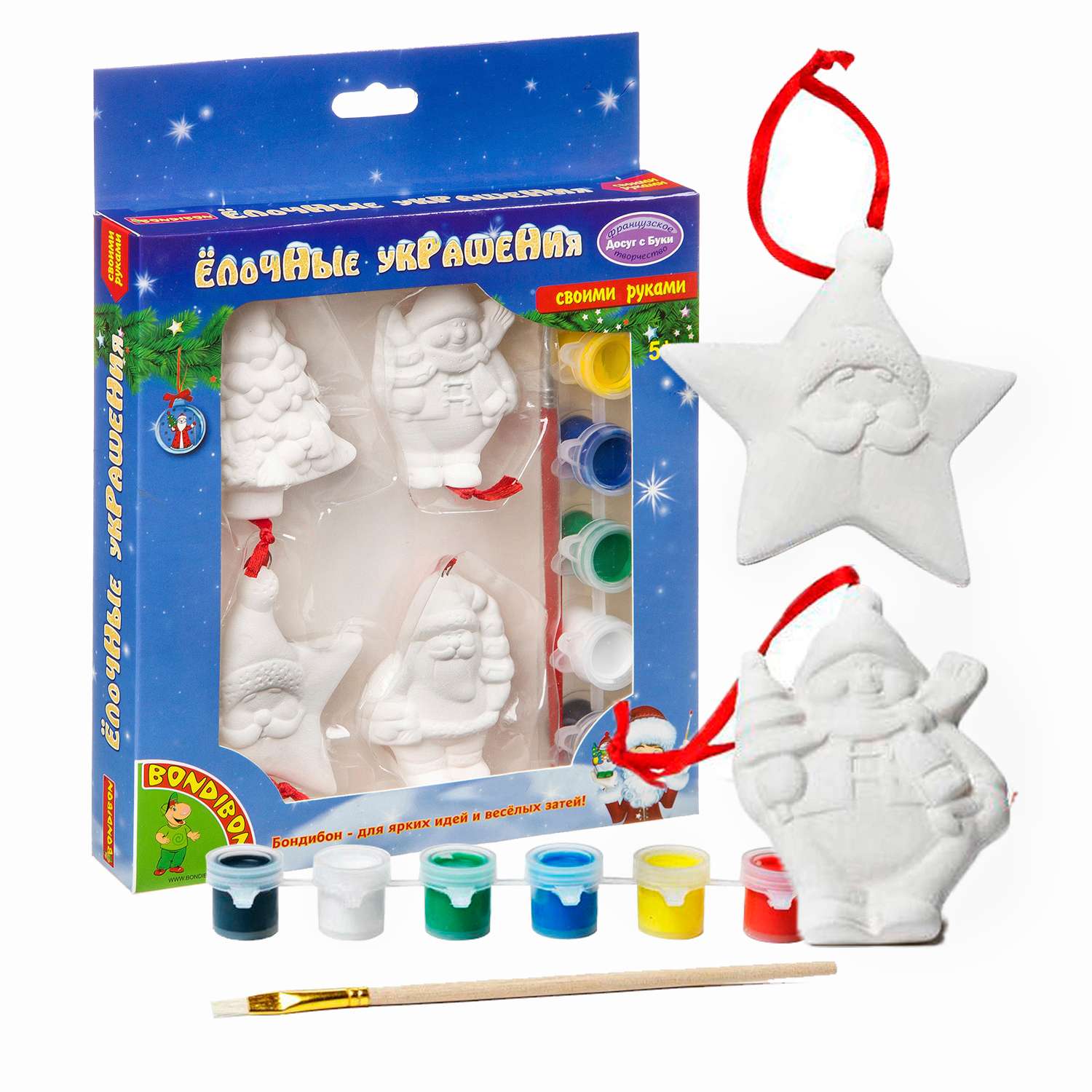 Набор для творчества BONDIBON Ёлочные украшения Елка Звезда Снеговик Дед мороз - фото 1