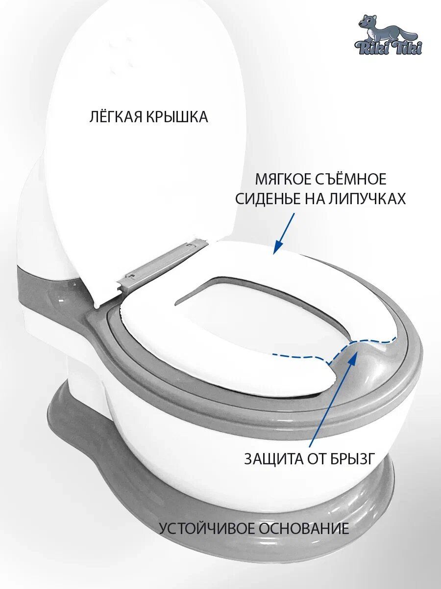 Горшок детский RIKI TIKI baby унитаз анатомический с крышкой FG370 серый - фото 3