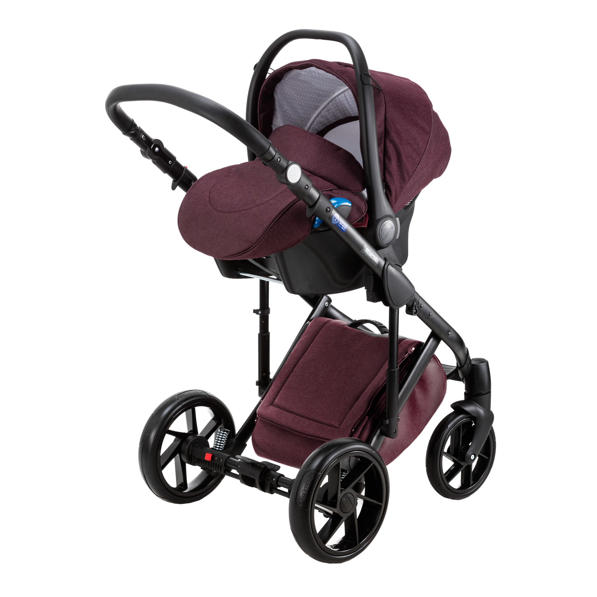 Коляска 3в1 BeBe-mobile Marconi 50% кожа BE71 Бордовый Жаккард+Бордовая кожа - фото 3