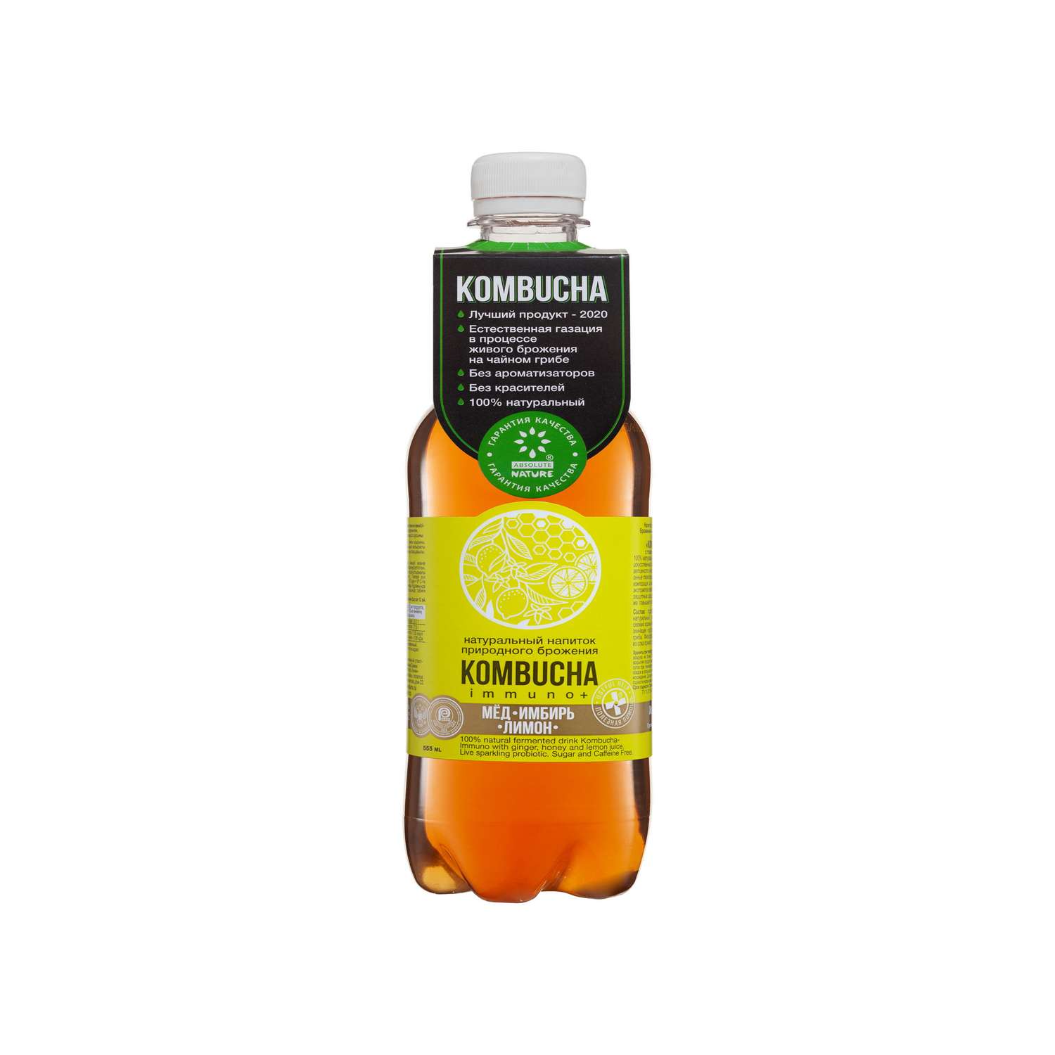 Комбуча Absolute Nature Kombucha-Immuno+ с имбирем мёдом лимоном 0.555 л - фото 1