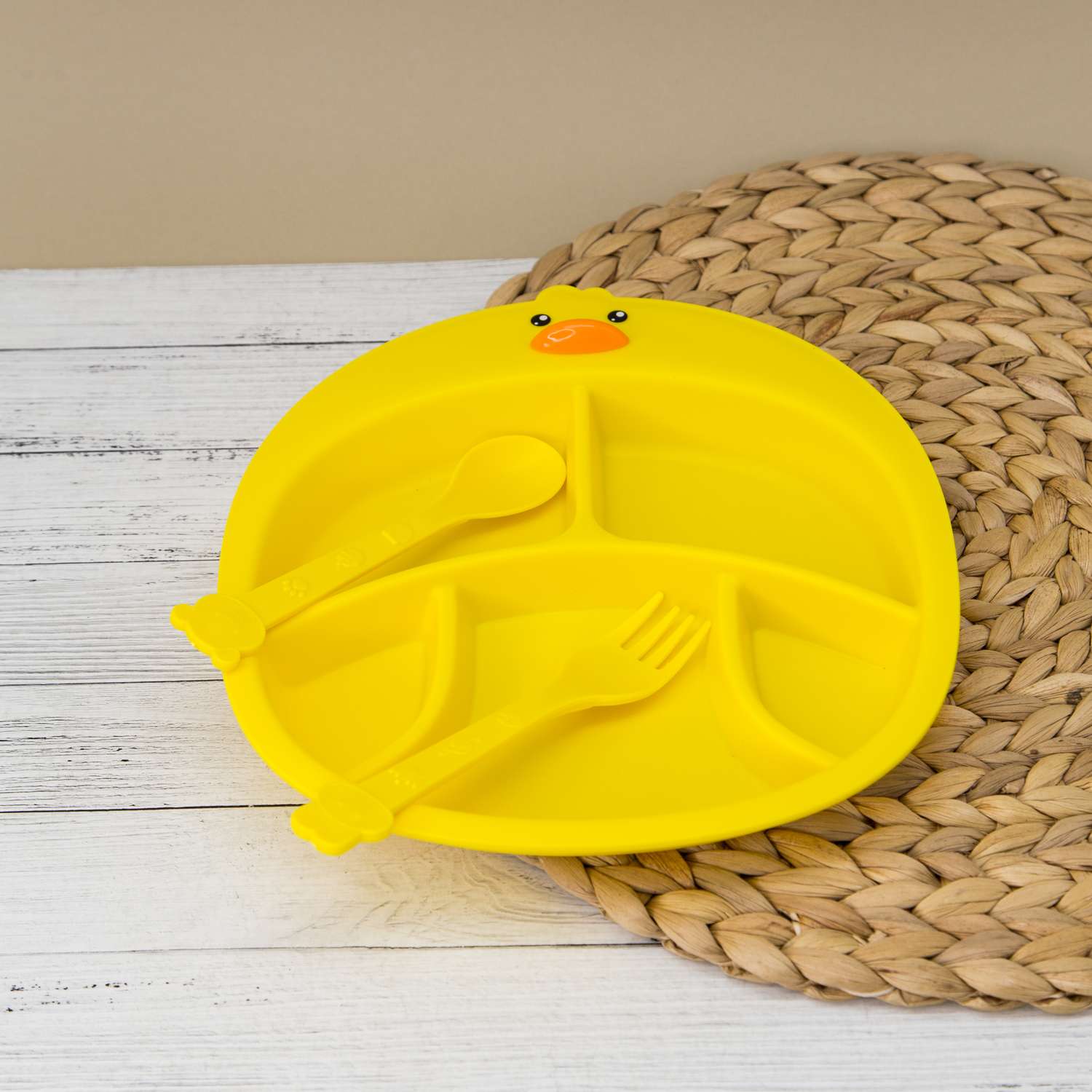 Тарелка секционная iLikeGift Duck yellow пластиковая с приборами - фото 5