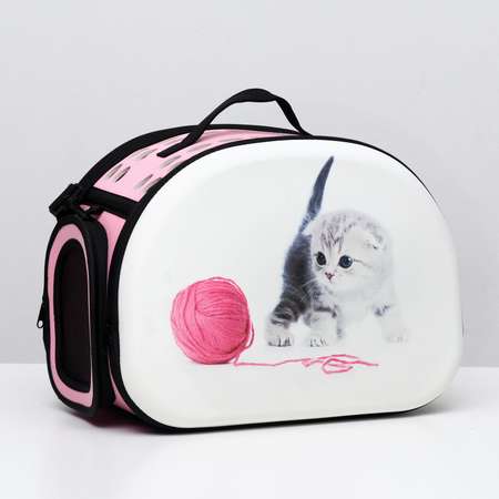Складная сумка-переноска Пижон с отдельным входом материал EVA 42 х 27 х 32 см котёнок и нитки