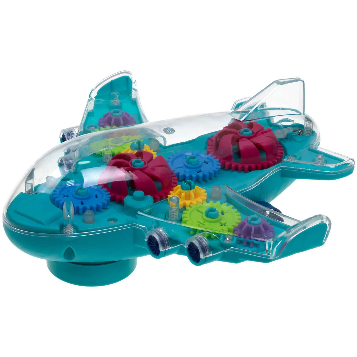 Самолет игрушка для детей 1TOY Движок прозрачный с шестеренками светящийся музыкальный со светом - фото 1