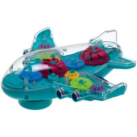 Самолет игрушка для детей 1TOY Движок прозрачный с шестеренками светящийся музыкальный со светом