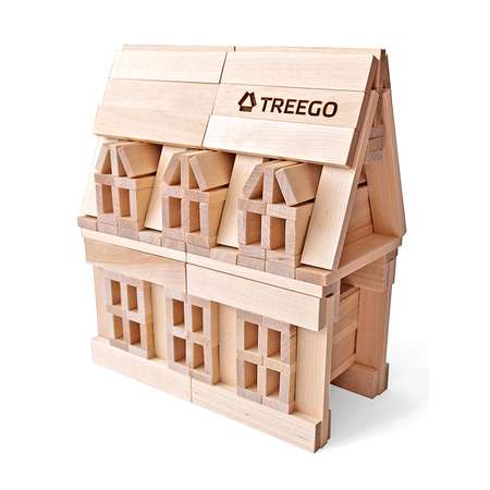 Деревянный конструктор Treego 350 в кубе на колёсиках