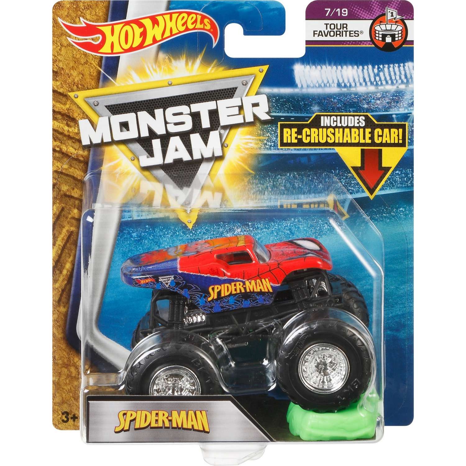 Машина Hot Wheels Monster Jam 1:64 Tour Favorites Человек-паук FLX35 21572 - фото 2