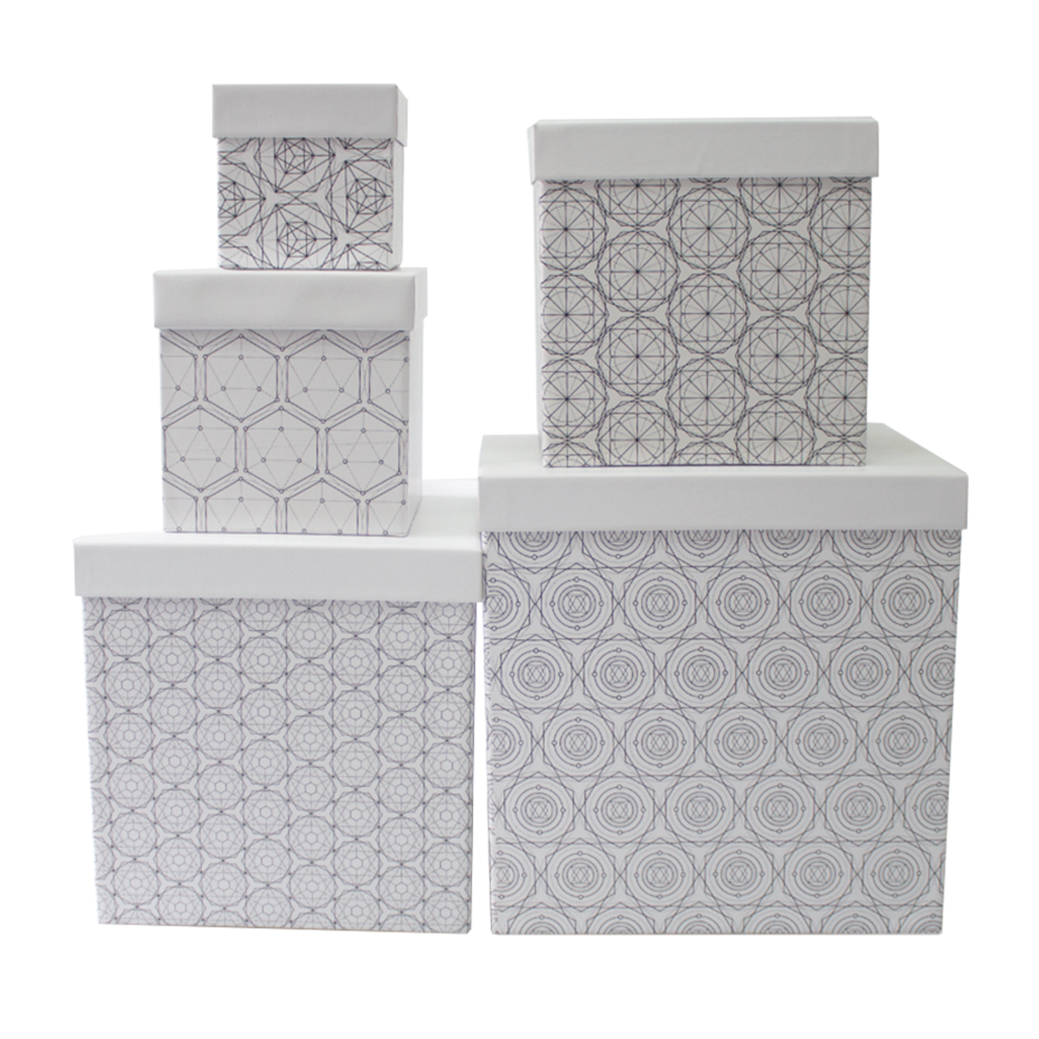 Набор подарочных коробок Cartonnage 5 в 1 Геометрия белый черный квадратный - фото 1