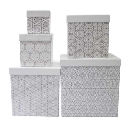 Набор подарочных коробок Cartonnage 5 в 1 Геометрия белый черный квадратный