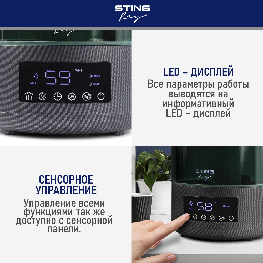 Увлажнитель воздуха STINGRAY ST-HF506B карбон купить по цене 3107 ₽ в  интернет-магазине Детский мир