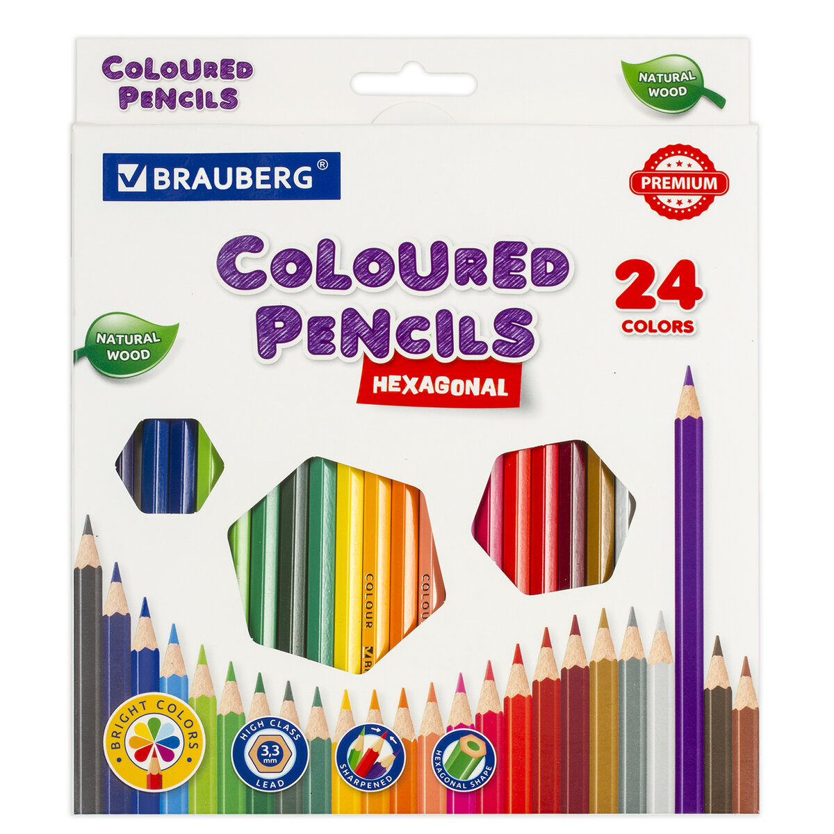 Карандаши цветные Brauberg Premium 24 цвета шестигранные грифель мягкий - фото 7