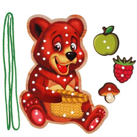 Игрушка деревянная Буратино Шнуровка медведь 306910