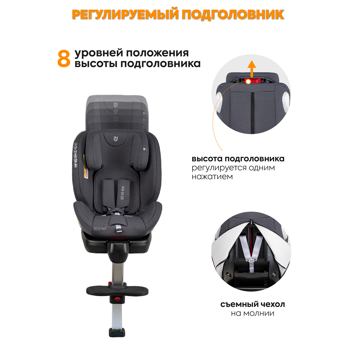 Автокресло детское JOVOLA Jet Isofix для новорожденных 0-36 кг группа 0+1+2+3 с упором в пол серый - фото 8